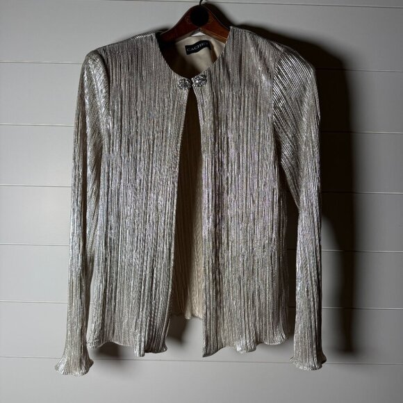 Cachet Evening Jacket & Tank Platinum Open Front with Sparkle Button Closure - Picture 3 of 11